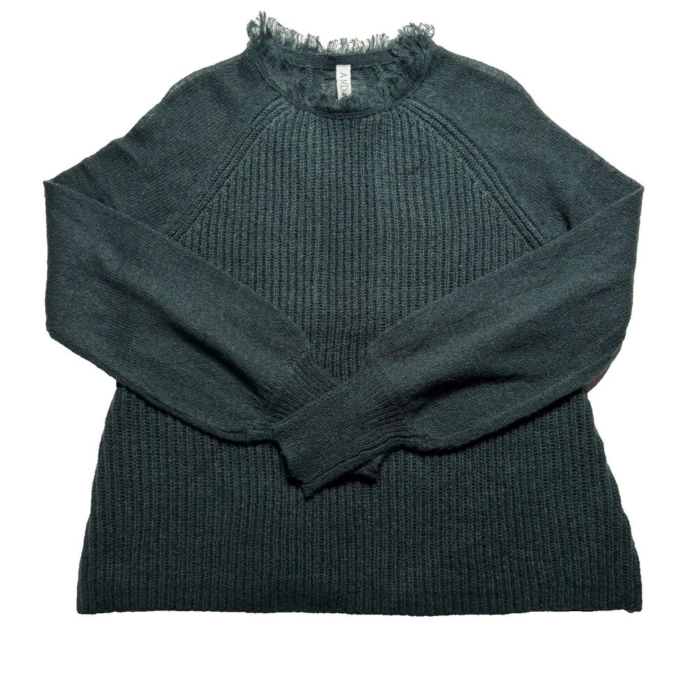 NWOT Amadi Anthropologie Blue Green Long Sleeve Fringed Scoop Neck Sweater